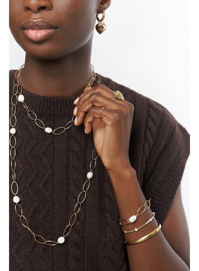 Bold Schakelarmband met Zoetwaterparels Goud