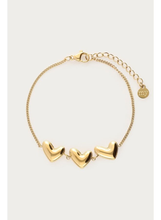 Bold Armband met Drie Hartjes Goud