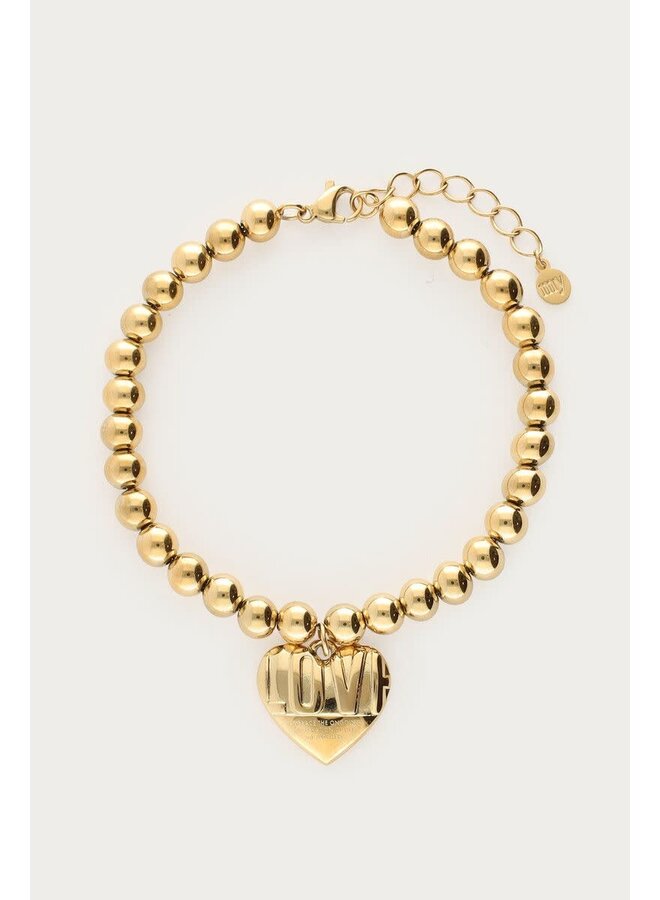 Bold Kralenarmband met Love Hart Goud