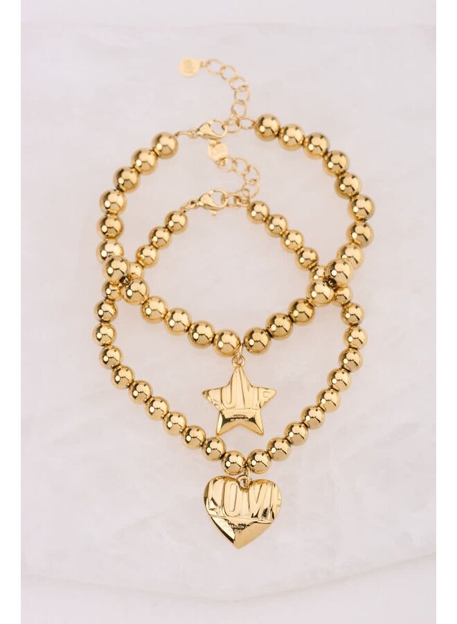 Bold Kralenarmband met Love Hart Goud