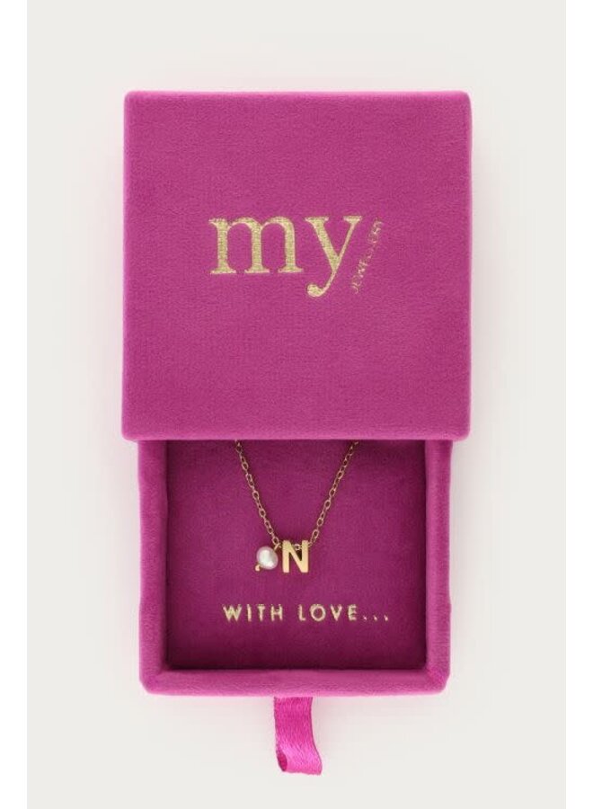 Initial Ketting met Zoetwaterparel Goud