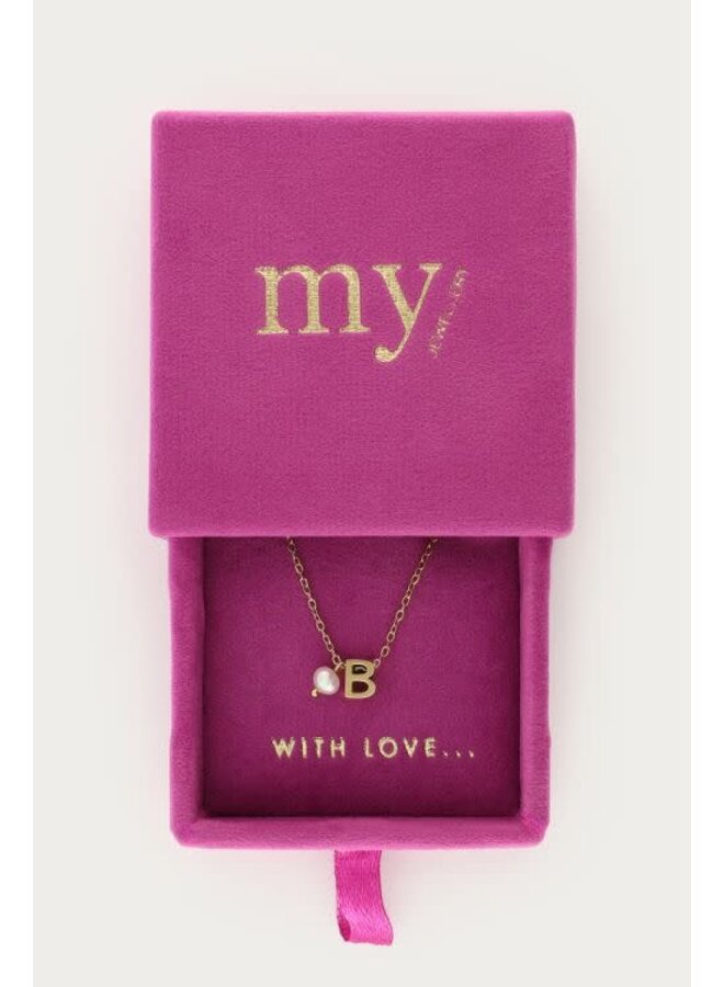 Initial Ketting met Zoetwaterparel Goud