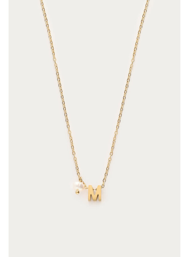 Initial Ketting met Zoetwaterparel Goud