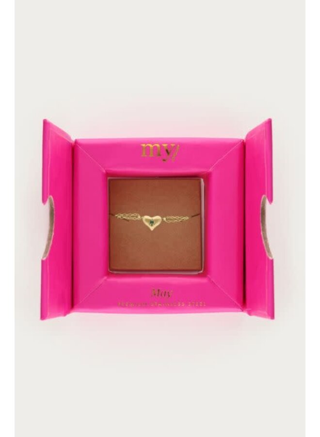 Minimalistische Dubbele Armband met Geboortesteen Goud