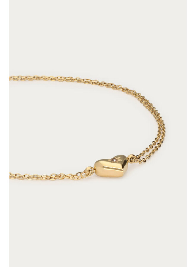 Minimalistische Dubbele Armband met Geboortesteen Goud