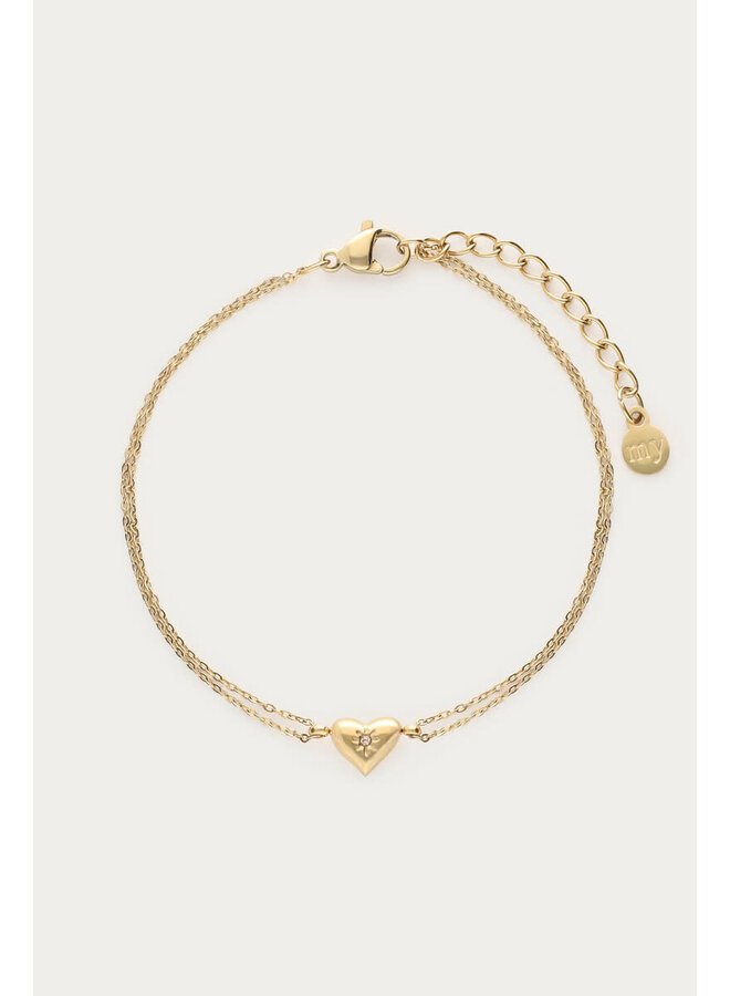 Minimalistische Dubbele Armband met Geboortesteen Goud