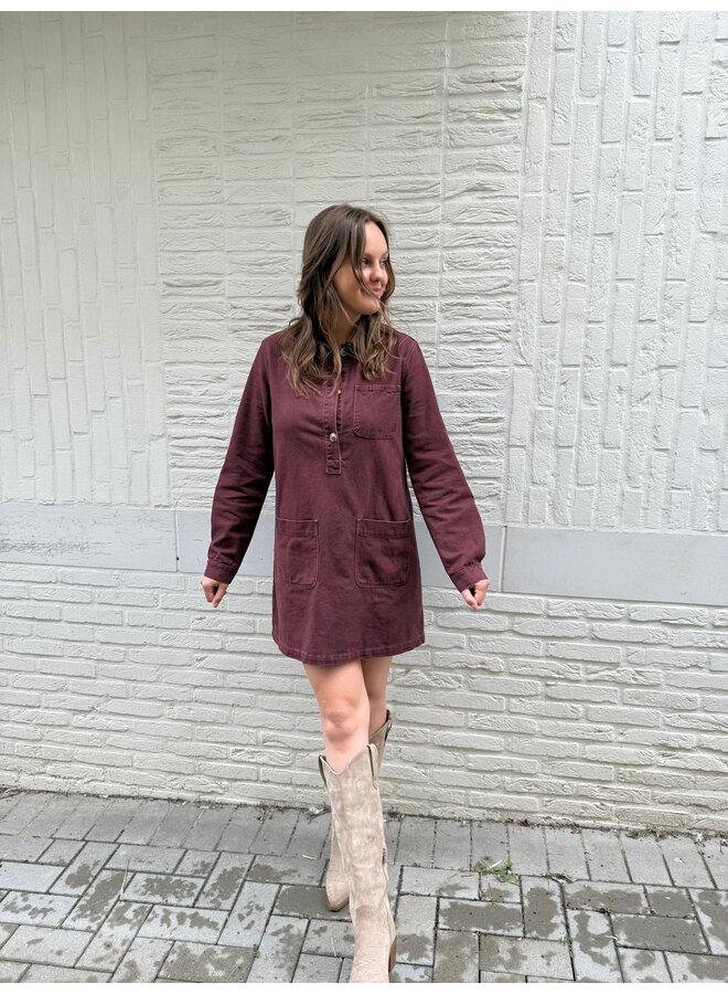 Daria Denim Dress Burgundy