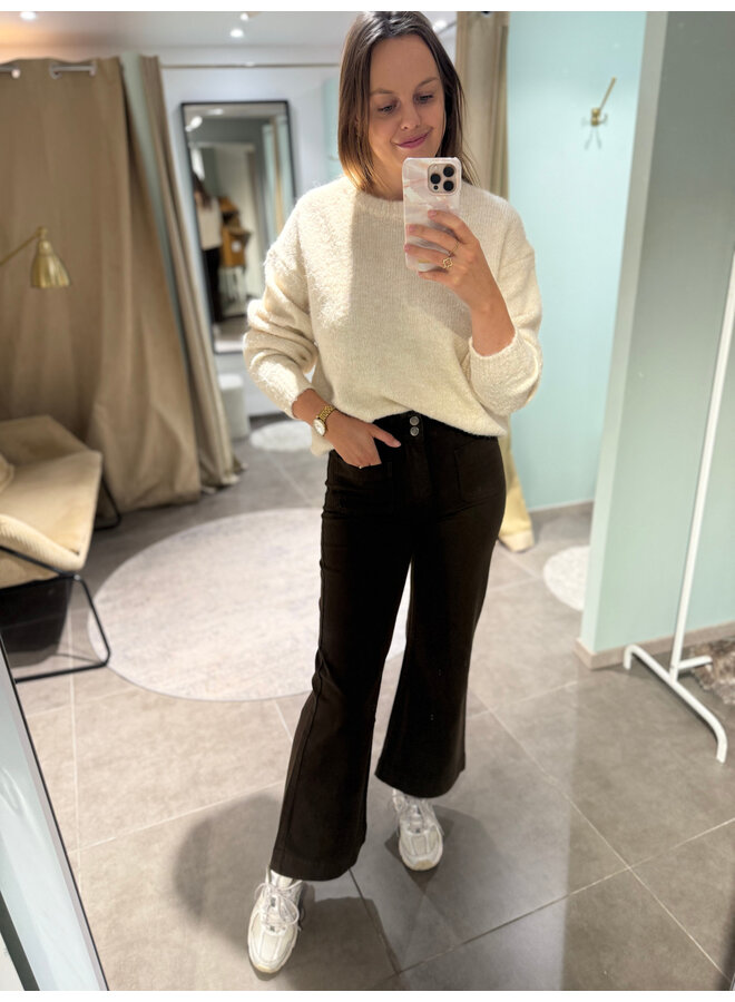 Elenette Petite Wide Flared Jeans Brown