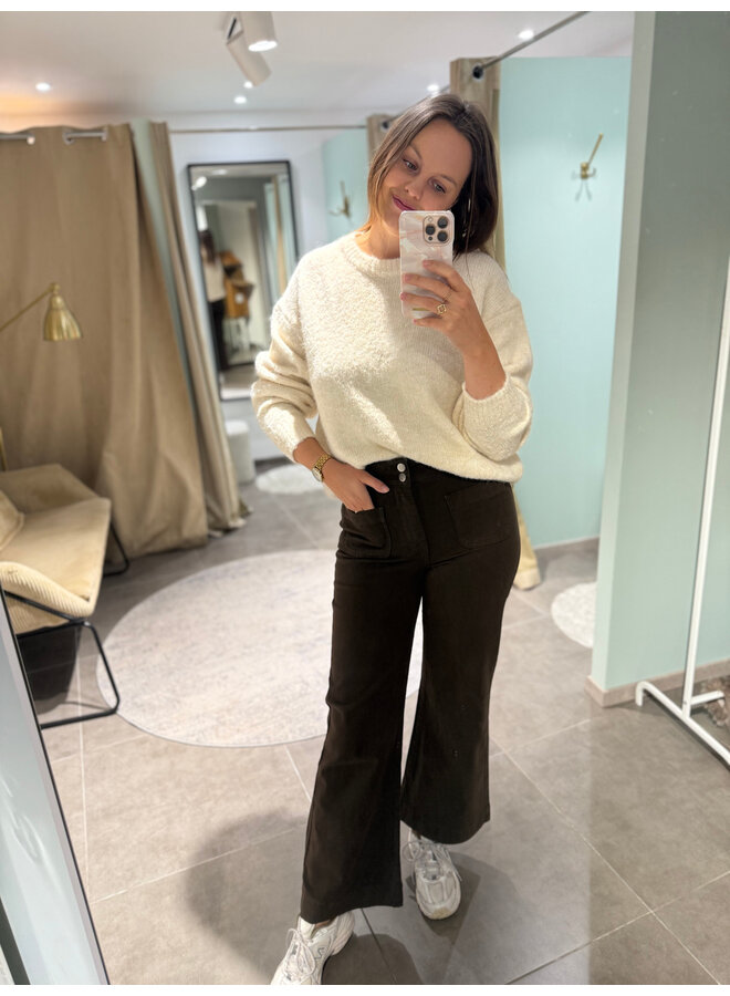 Elenette Petite Wide Flared Jeans Brown