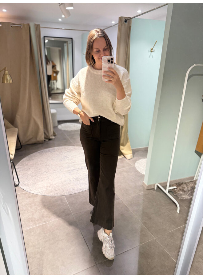 Elenette Petite Wide Flared Jeans Brown