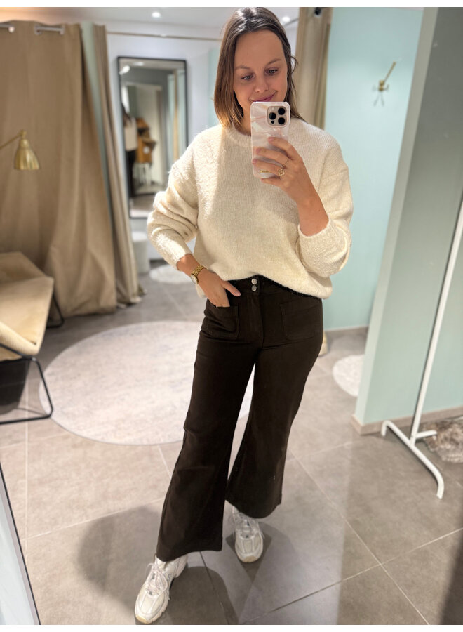 Elenette Petite Wide Flared Jeans Brown