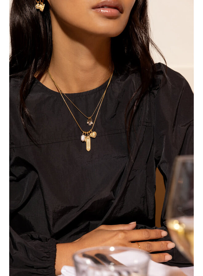 Midnight Ketting met Strass en Imitatieparel Goud