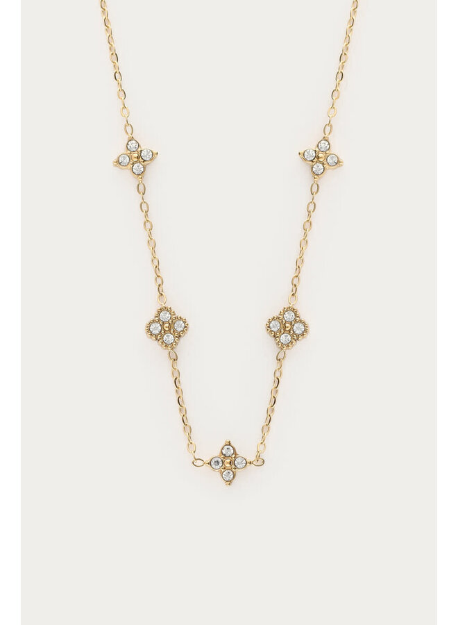 Midnight Ketting met Vijf Strass Klavers Goud