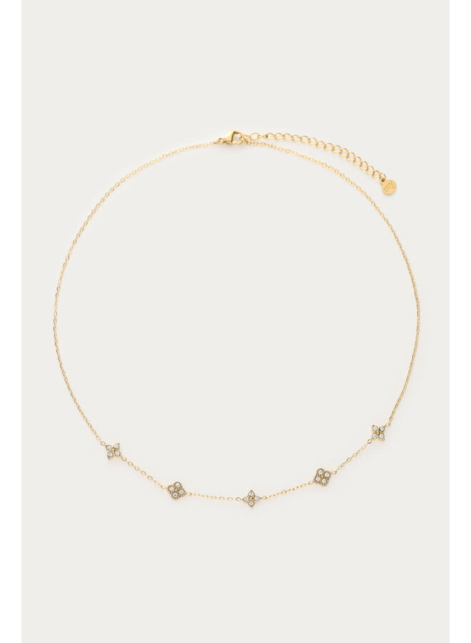 Midnight Ketting met Vijf Strass Klavers Goud
