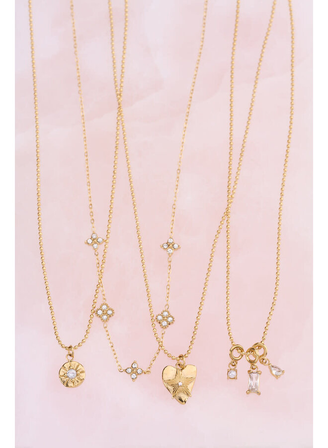 Midnight Ketting met Vijf Strass Klavers Goud