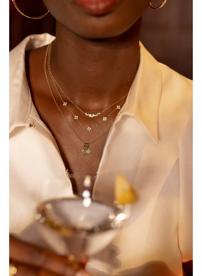 Midnight Ketting met Vijf Strass Klavers Goud