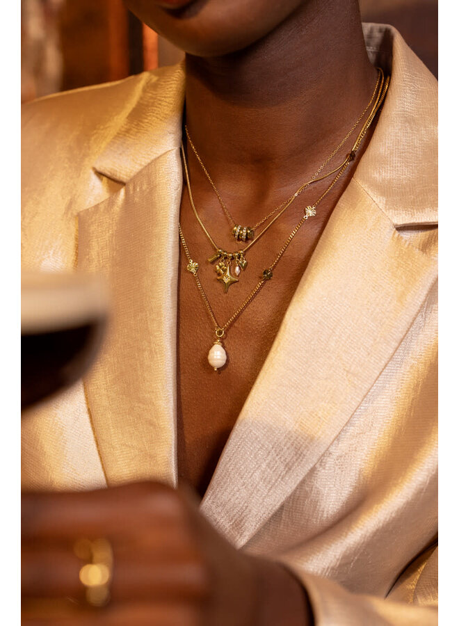 Midnight Lange Ketting met Zoetwaterparel Goud