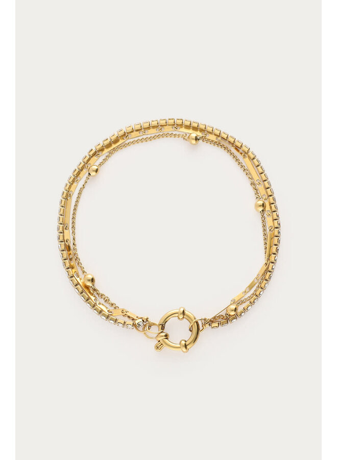 Midnight Driedubbele Armband met Strass Goud