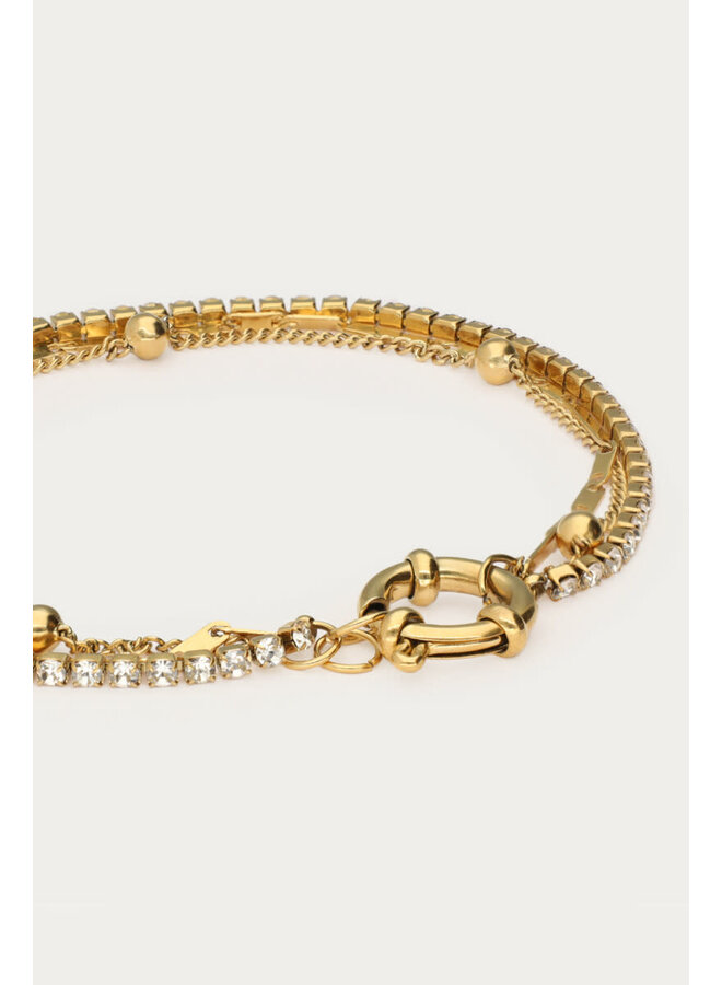 Midnight Driedubbele Armband met Strass Goud
