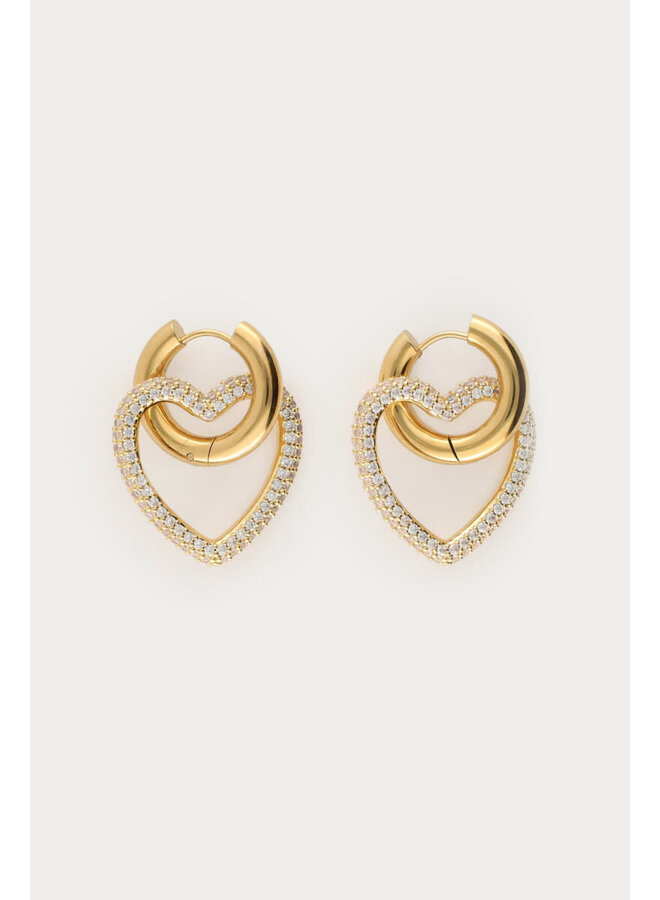 Midnight Oorringen met Hart en Strass Goud