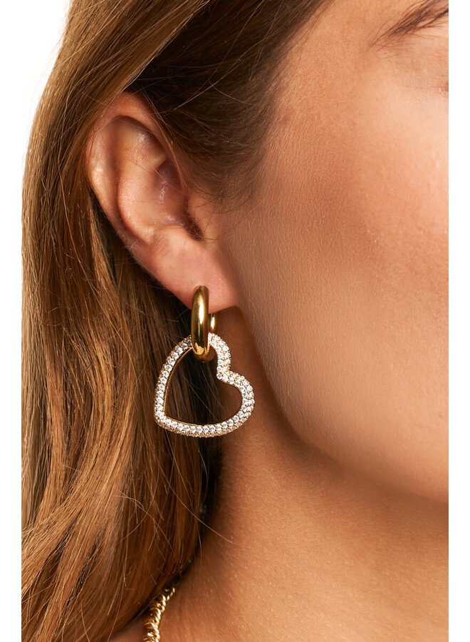 Midnight Oorringen met Hart en Strass Goud