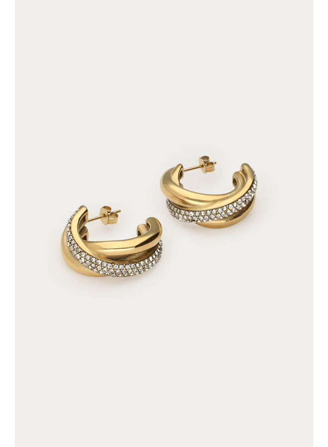 Midnight Oorringen Twisted met Strass Goud