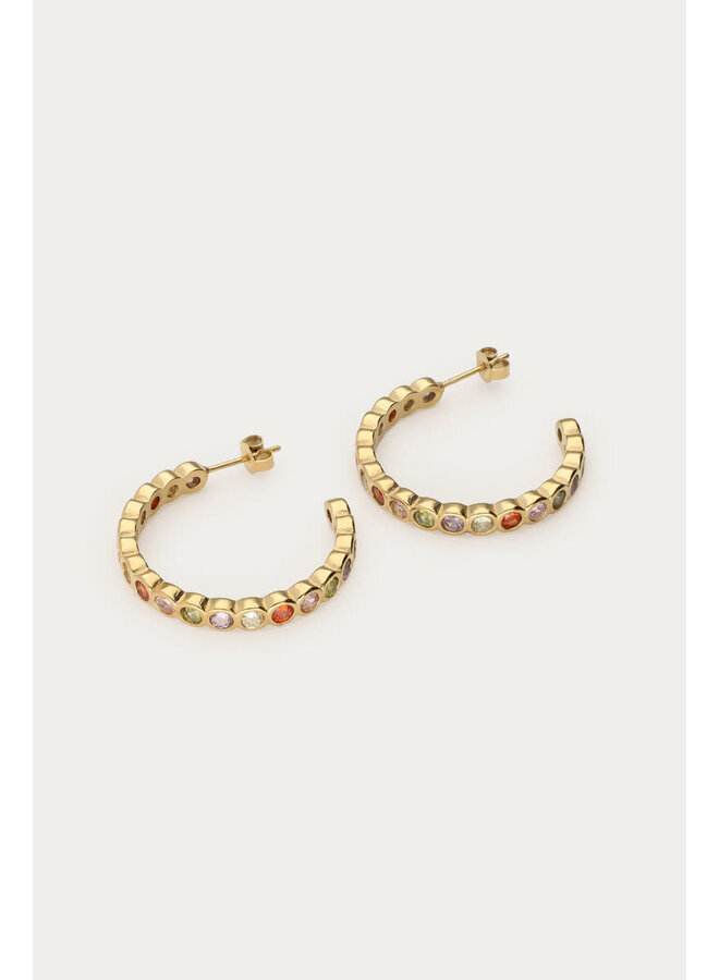 Midnight Oorringen met Gekleurde Strass Goud