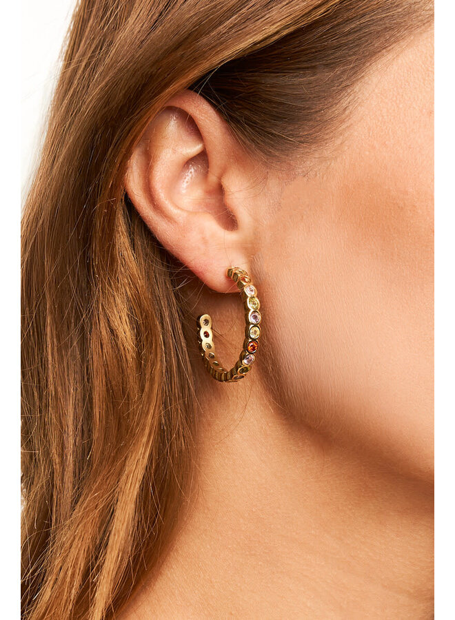 Midnight Oorringen met Gekleurde Strass Goud