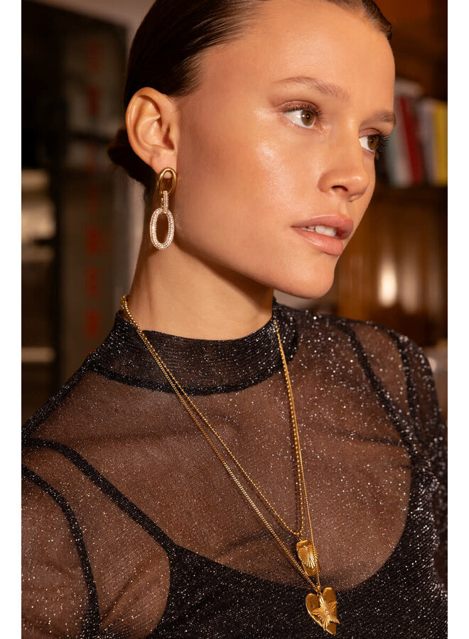 Midnight Ovalen Oorhangers met Strass Goud