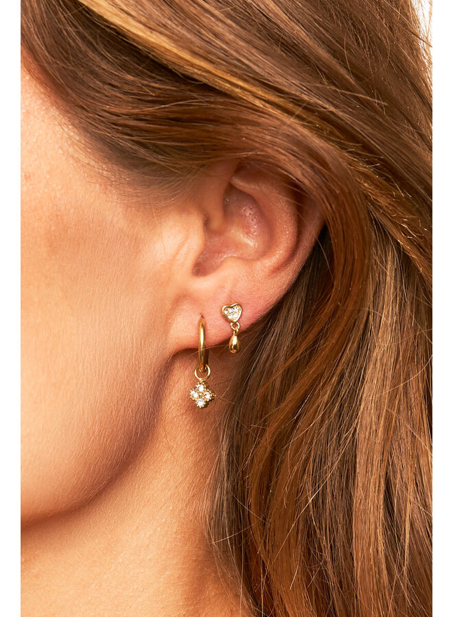 Midnight Studs met Hart en Druppel Goud