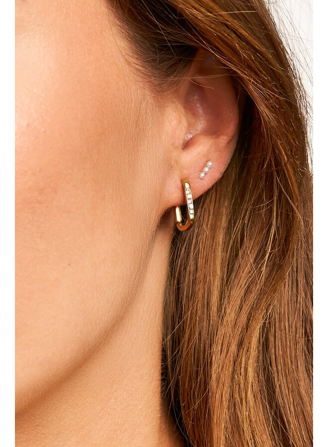 Midnight Studs met Drie Imitatieparels Goud