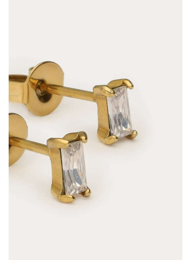 Midnight Studs met Vierkante Strass Goud
