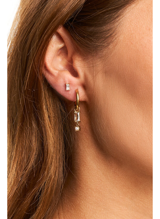 Midnight Studs met Vierkante Strass Goud