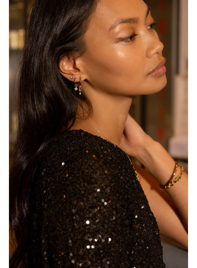 Midnight Studs met Vierkante Strass Goud