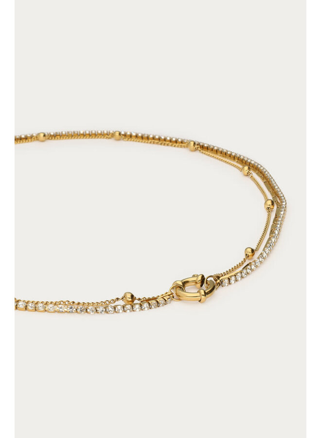 Midnight Driedubbele Ketting met Strass Goud