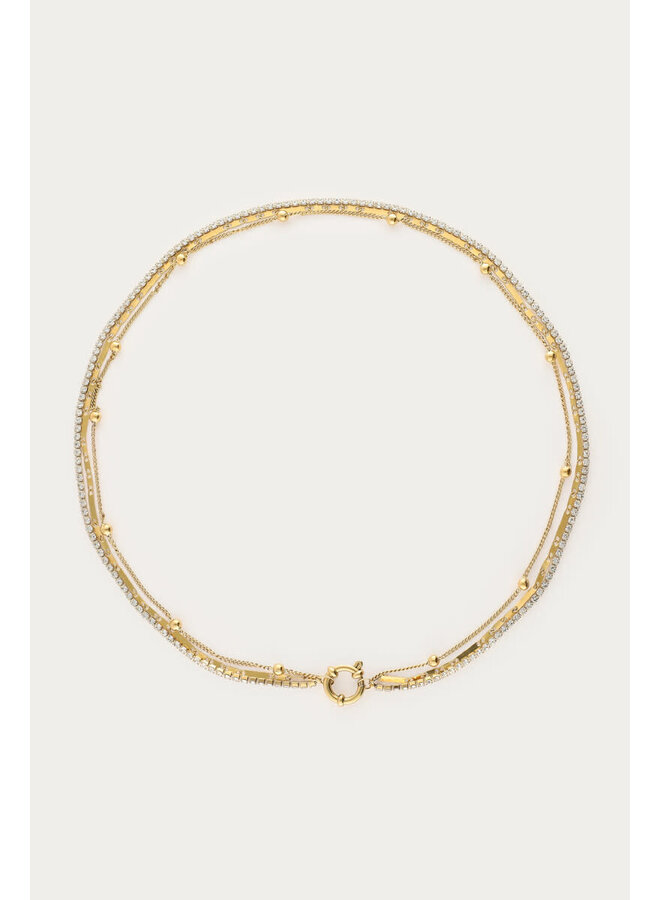 Midnight Driedubbele Ketting met Strass Goud