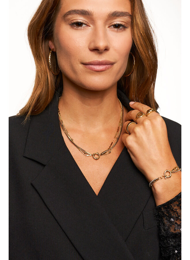 Midnight Driedubbele Ketting met Strass Goud