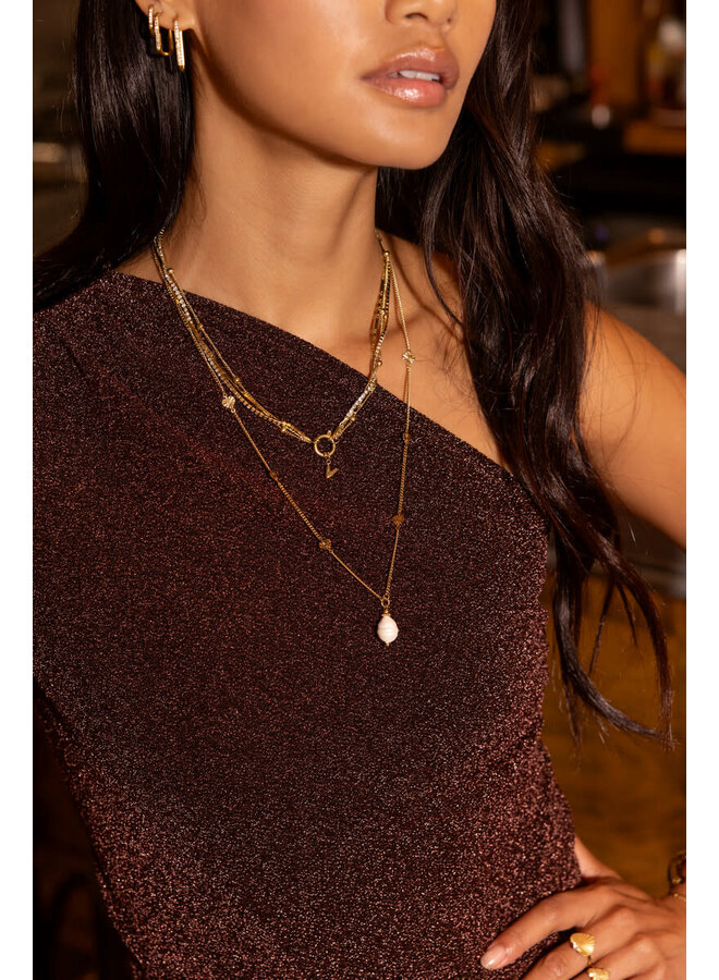 Midnight Driedubbele Ketting met Strass Goud