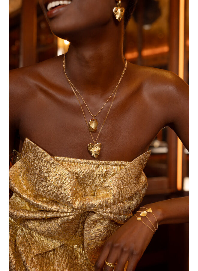 Midnight Lange Statement Ketting Gestreept Hart Goud