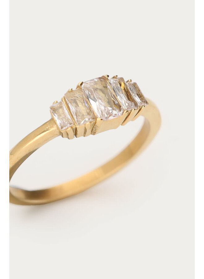 Midnight Ring met Vierkante Strass Goud