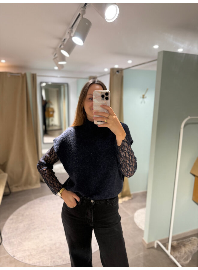 Louisa Knit & Lace Top Blue