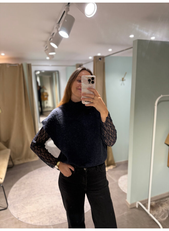 Louisa Knit & Lace Top Blue