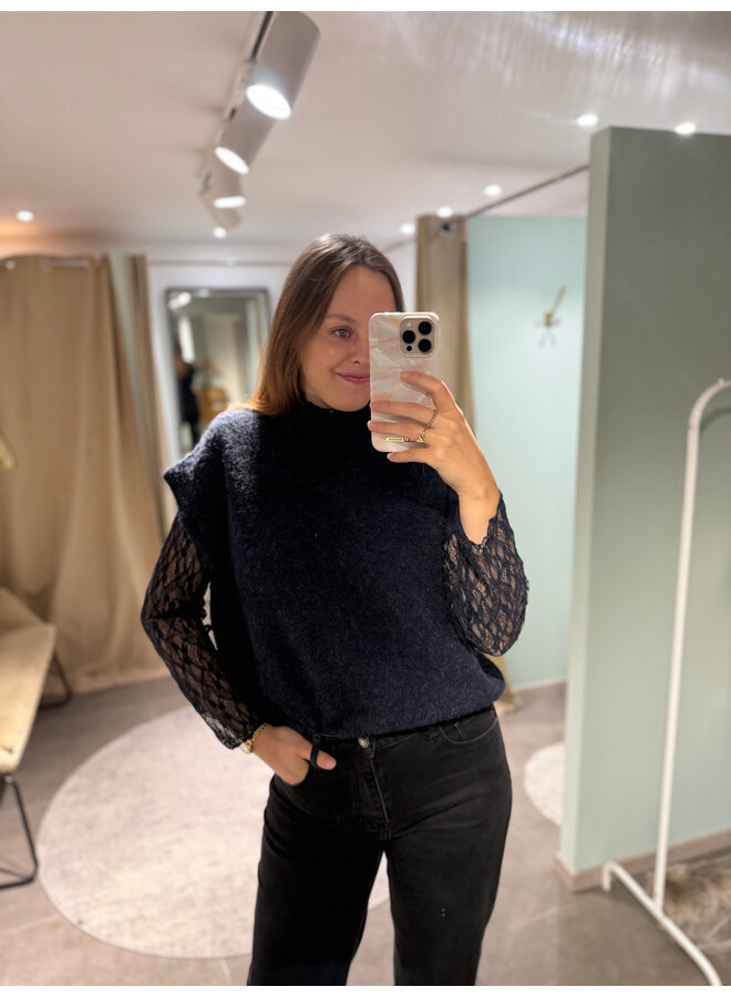 Louisa Knit & Lace Top Blue