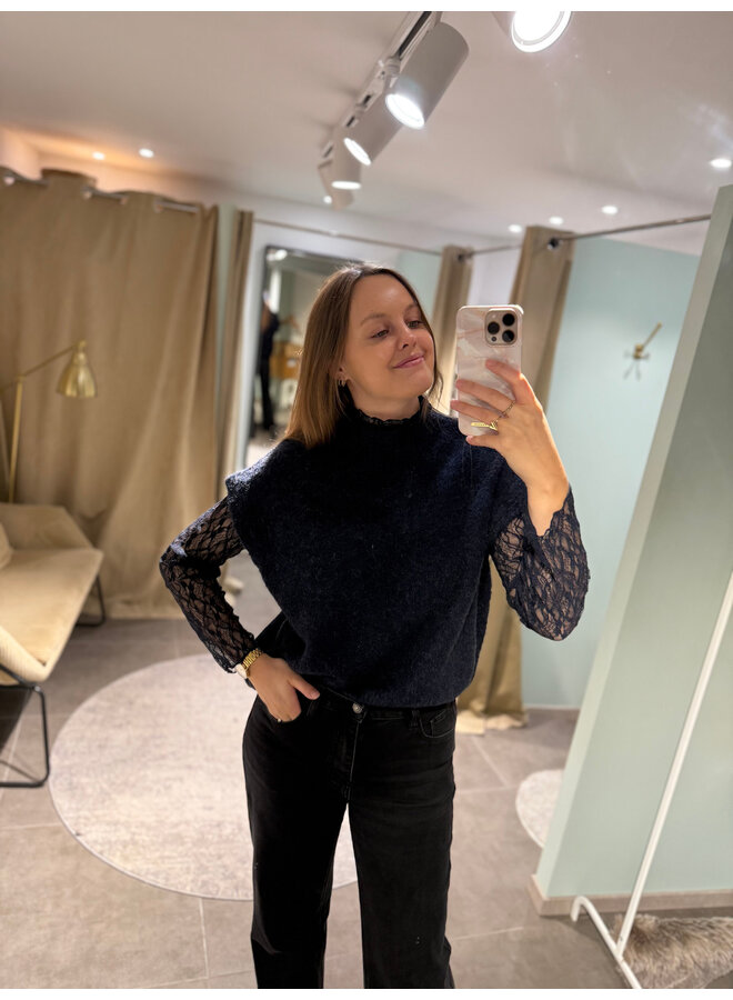 Louisa Knit & Lace Top Blue