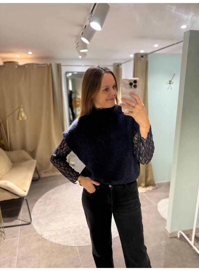 Louisa Knit & Lace Top Blue