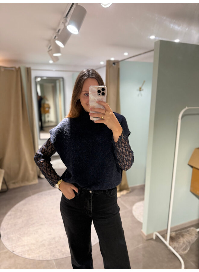 Louisa Knit & Lace Top Blue