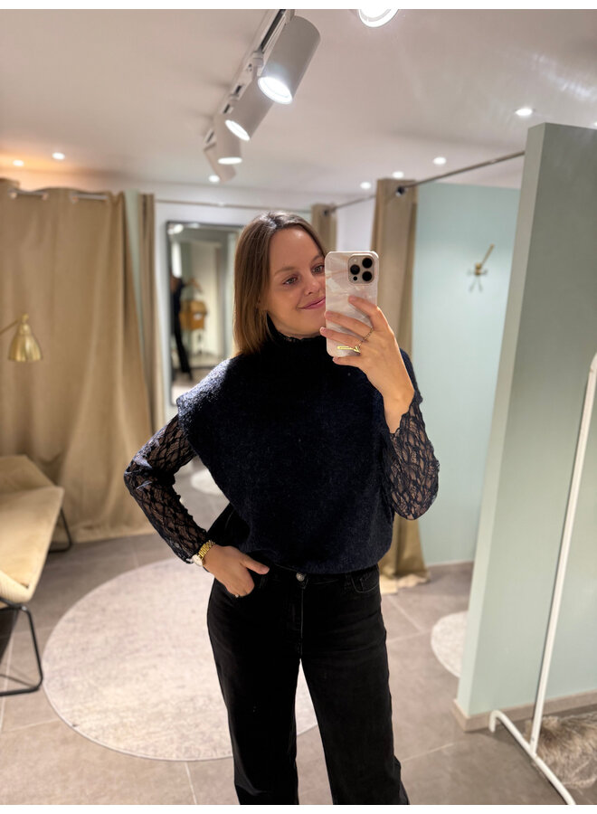 Louisa Knit & Lace Top Blue