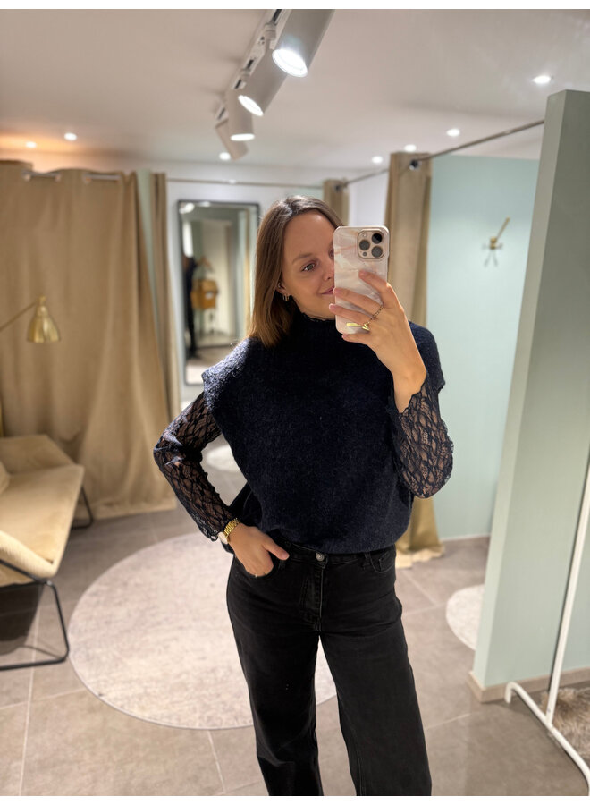 Louisa Knit & Lace Top Blue