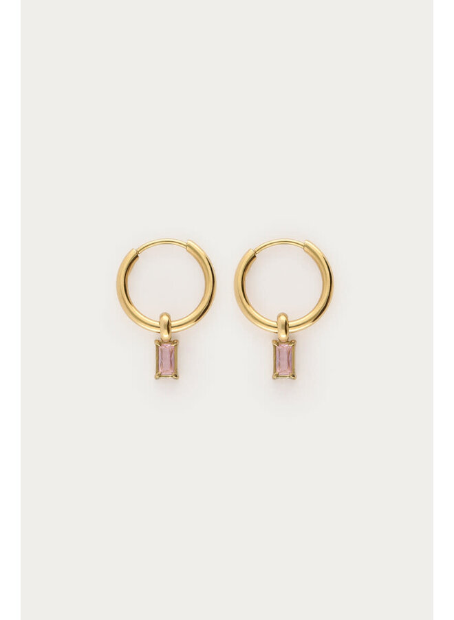 Minimalistische Oorringen met Vierkante Licht Roze Strass Goud