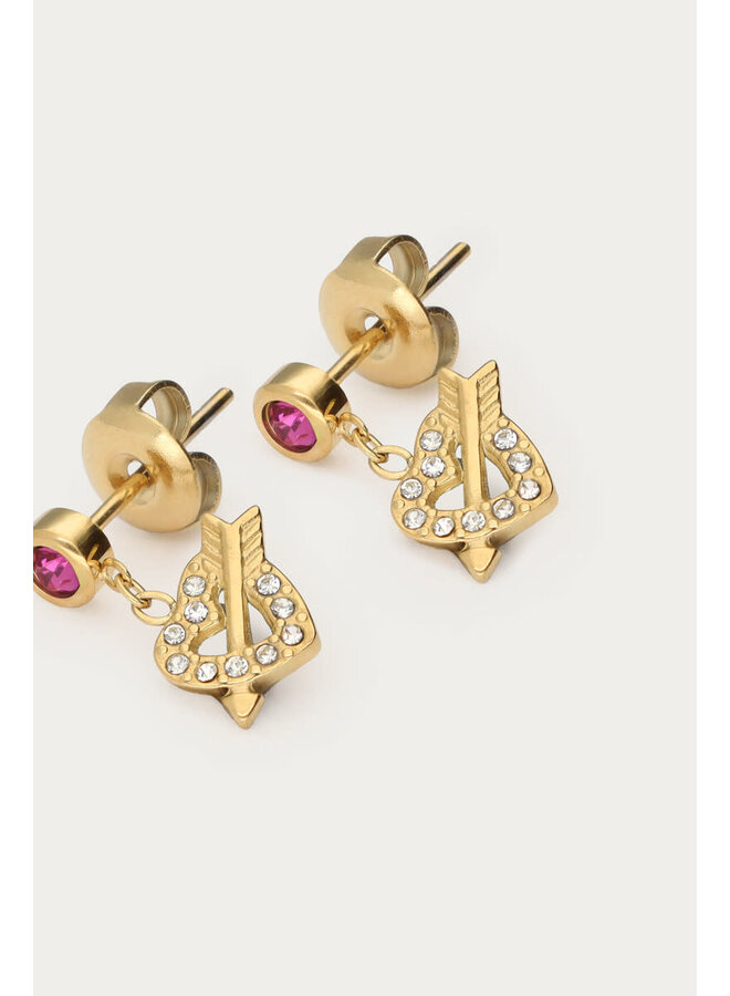 Minimalistische Oorhangers Hart met Pijl en Boog Goud